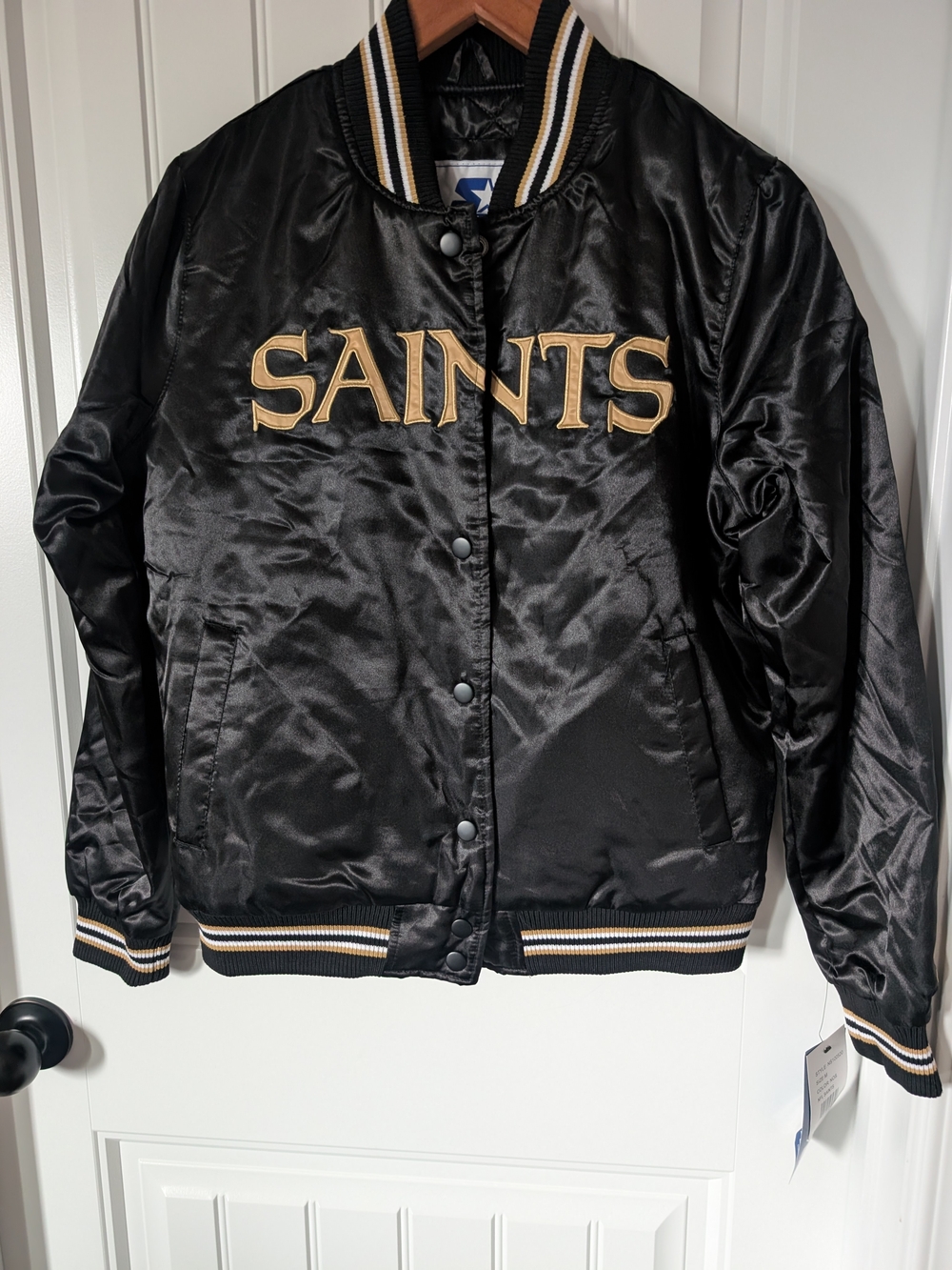 NEW! NFL Starter New Orleans Saints Satin Bomber Jacket -Black & Gold M